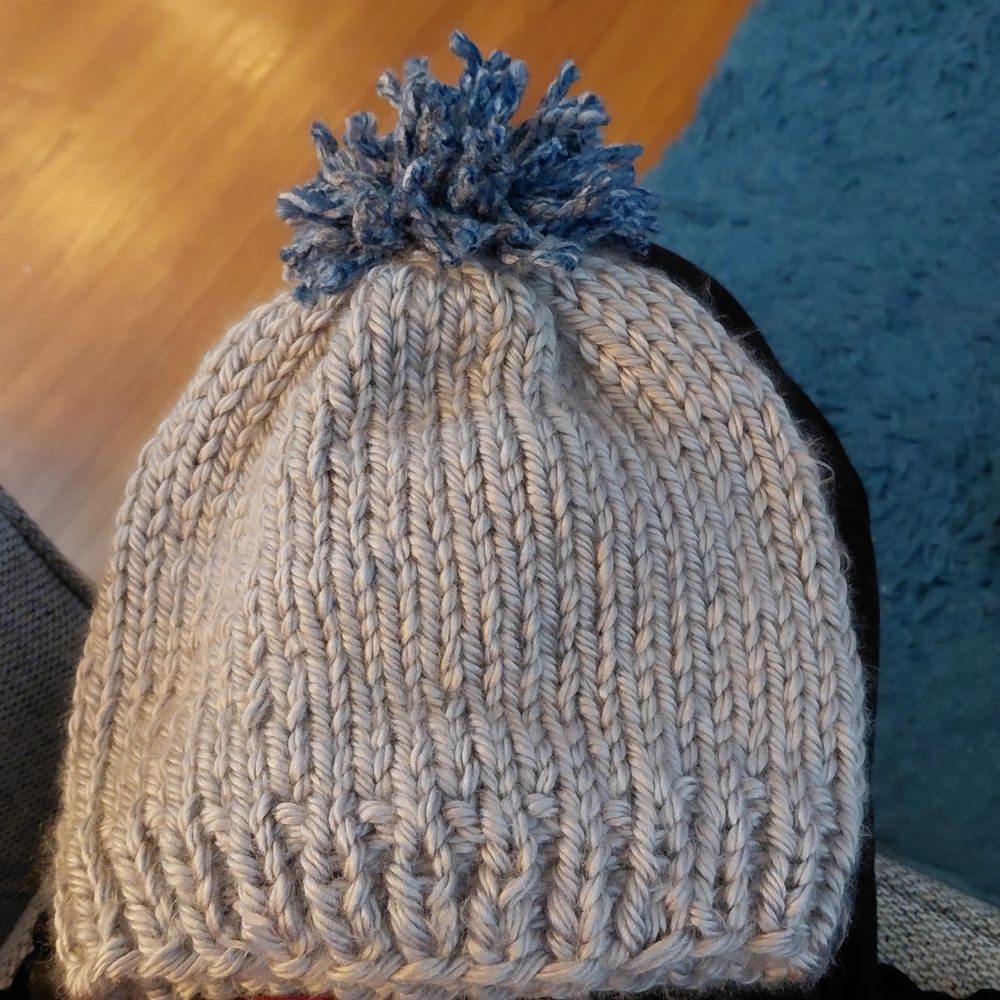 Grey Hat With Bluish Pompon,new